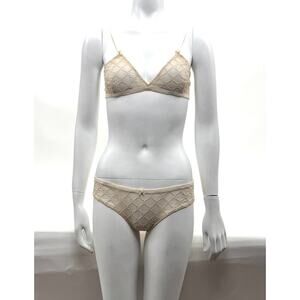 Women's Gucci NWT Cream GG Logo Lace Bra & Briefs Lingerie Set Size S